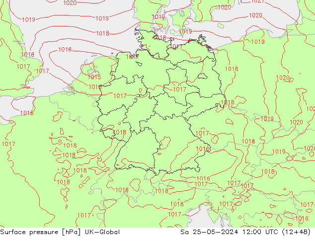 Surface pressure UK-Global Sa 25.05.2024 12 UTC