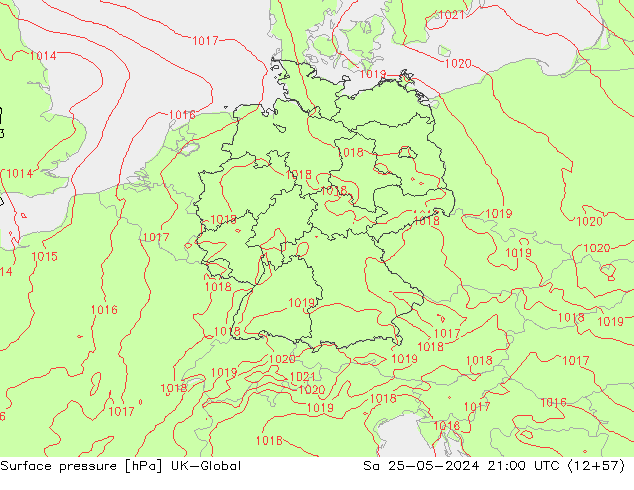 Presión superficial UK-Global sáb 25.05.2024 21 UTC