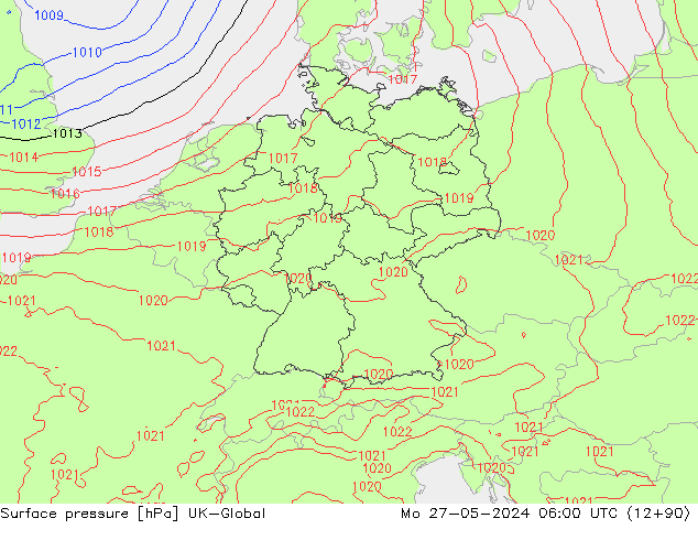 Atmosférický tlak UK-Global Po 27.05.2024 06 UTC
