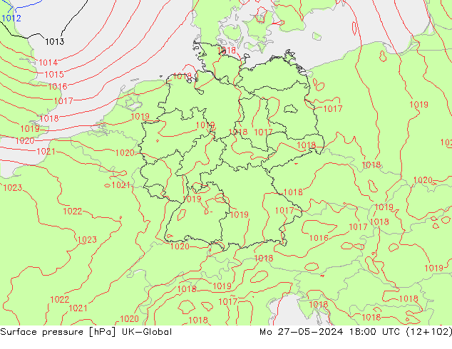 Surface pressure UK-Global Mo 27.05.2024 18 UTC