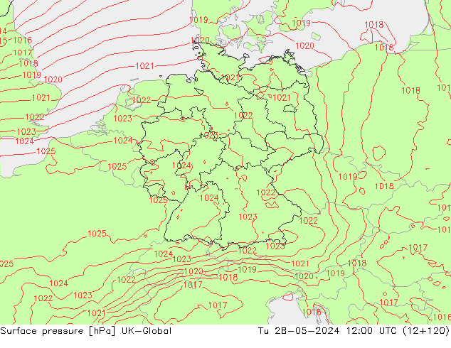 Pressione al suolo UK-Global mar 28.05.2024 12 UTC
