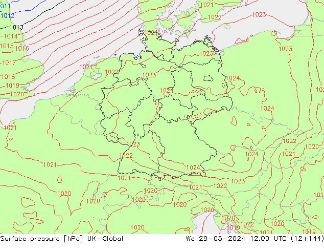 Surface pressure UK-Global We 29.05.2024 12 UTC