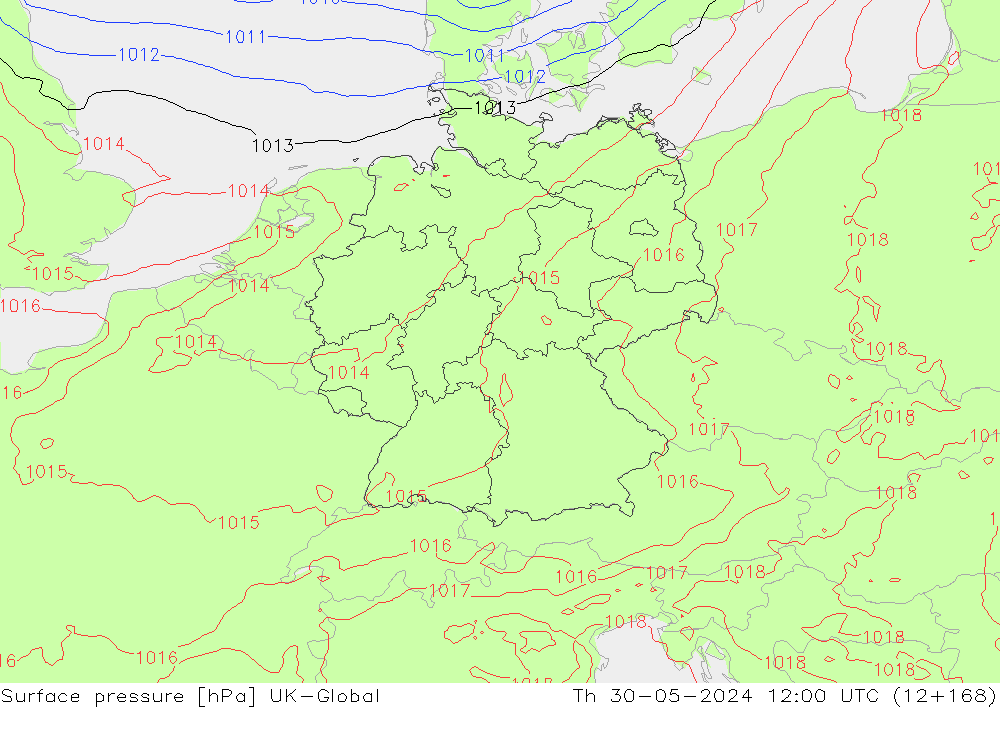 Presión superficial UK-Global jue 30.05.2024 12 UTC