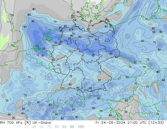 RH 700 hPa UK-Global  24.05.2024 21 UTC