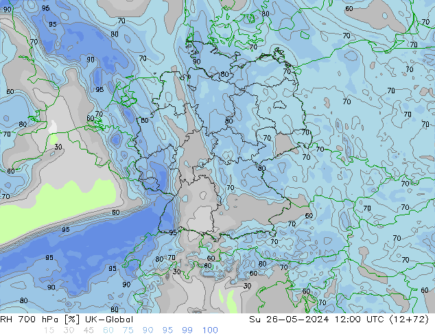 Humidité rel. 700 hPa UK-Global dim 26.05.2024 12 UTC