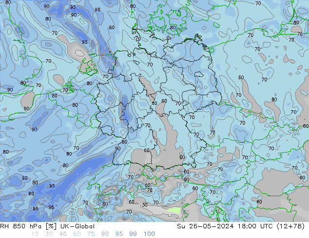 RH 850 hPa UK-Global nie. 26.05.2024 18 UTC