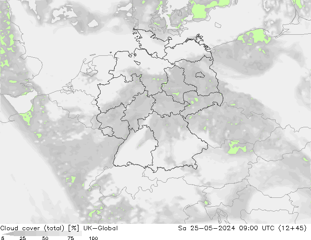 Cloud cover (total) UK-Global Sa 25.05.2024 09 UTC