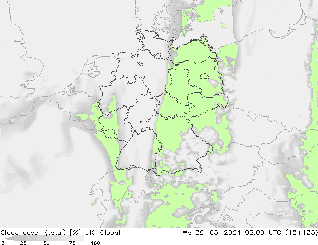 Nuages (total) UK-Global mer 29.05.2024 03 UTC