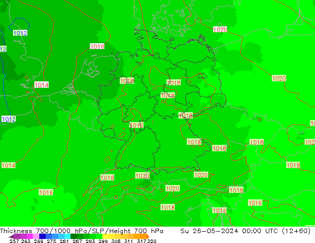 Thck 700-1000 hPa UK-Global dim 26.05.2024 00 UTC