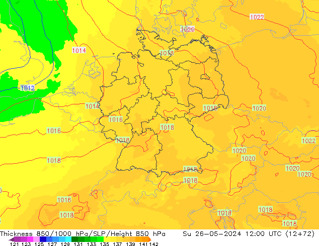 Thck 850-1000 hPa UK-Global dim 26.05.2024 12 UTC