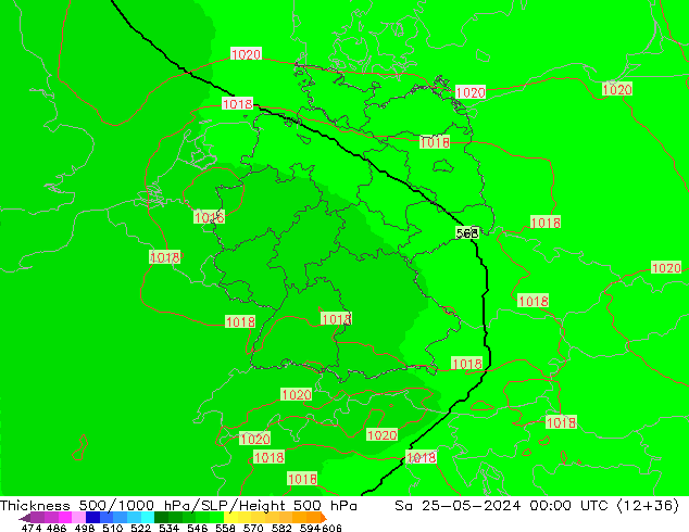 Thck 500-1000hPa UK-Global sab 25.05.2024 00 UTC