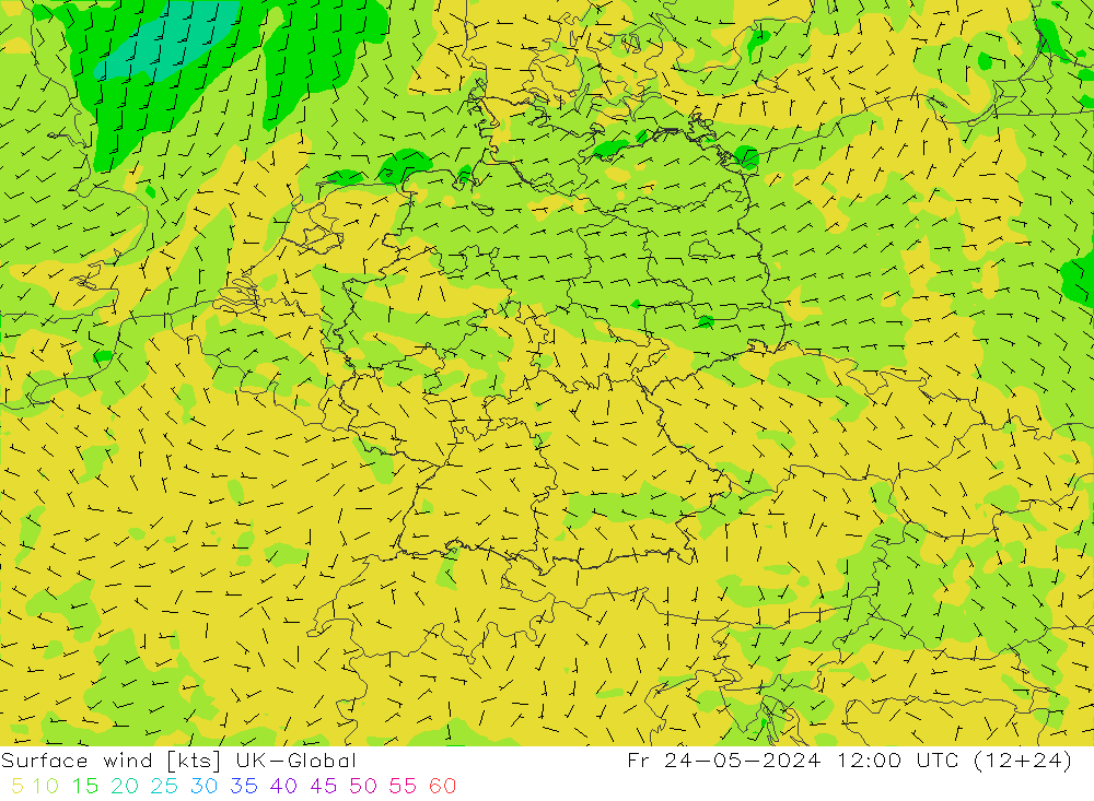 Viento 10 m UK-Global vie 24.05.2024 12 UTC