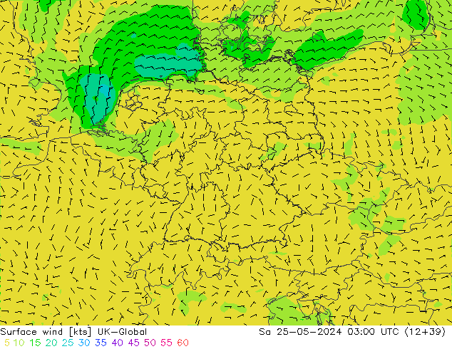 Viento 10 m UK-Global sáb 25.05.2024 03 UTC