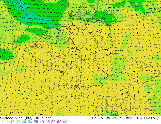 Viento 10 m UK-Global sáb 25.05.2024 18 UTC