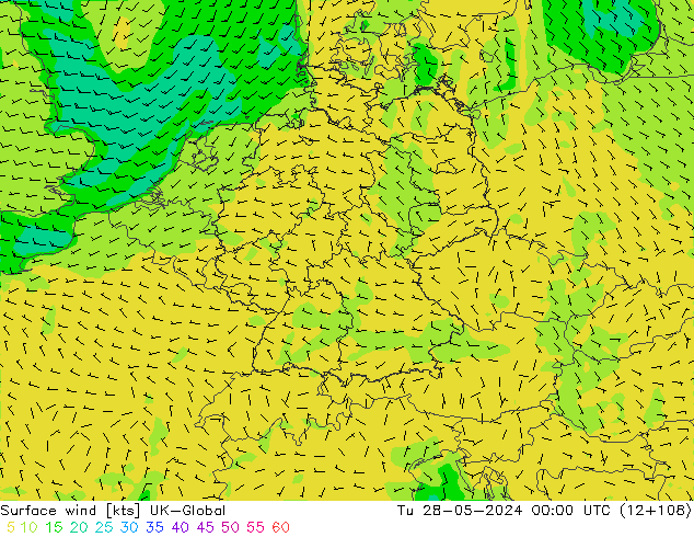 Wind 10 m UK-Global di 28.05.2024 00 UTC