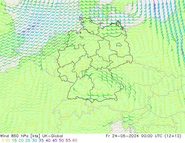 风 850 hPa UK-Global 星期五 24.05.2024 00 UTC