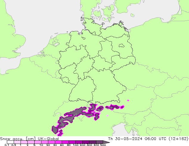 Snow accu. UK-Global gio 30.05.2024 06 UTC