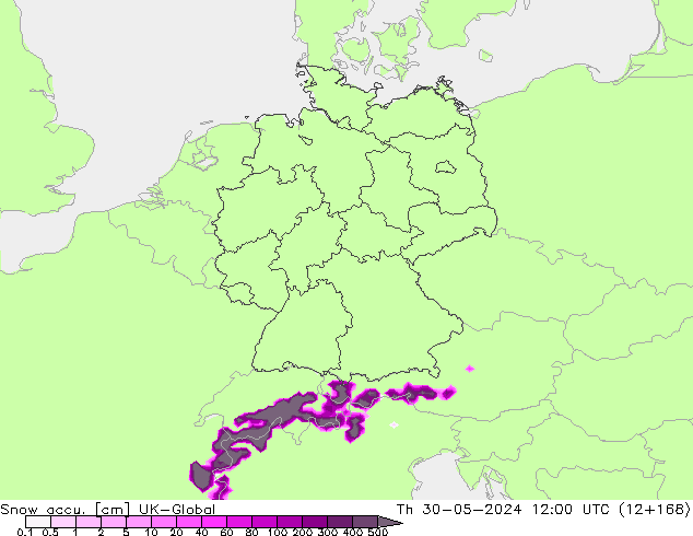 Snow accu. UK-Global Th 30.05.2024 12 UTC