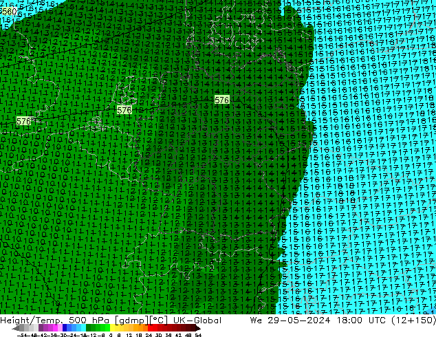 Hoogte/Temp. 500 hPa UK-Global wo 29.05.2024 18 UTC