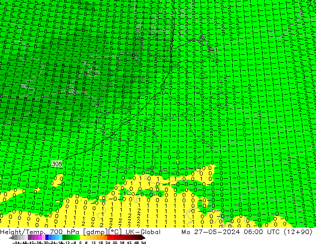 Hoogte/Temp. 700 hPa UK-Global ma 27.05.2024 06 UTC