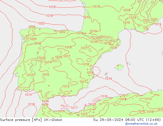 Pressione al suolo UK-Global dom 26.05.2024 06 UTC