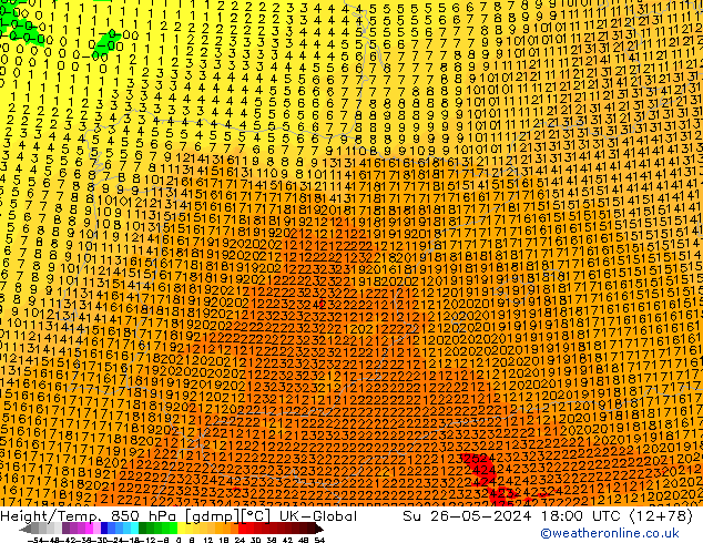 Height/Temp. 850 hPa UK-Global Su 26.05.2024 18 UTC