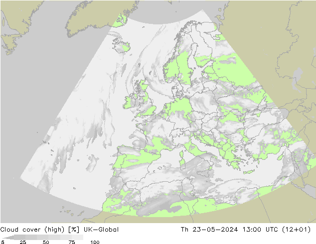 Nubes altas UK-Global jue 23.05.2024 13 UTC