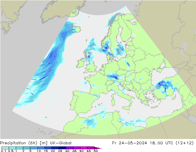 Precipitation (6h) UK-Global Fr 24.05.2024 00 UTC