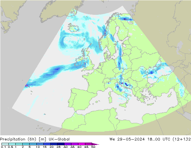 Precipitation (6h) UK-Global We 29.05.2024 00 UTC