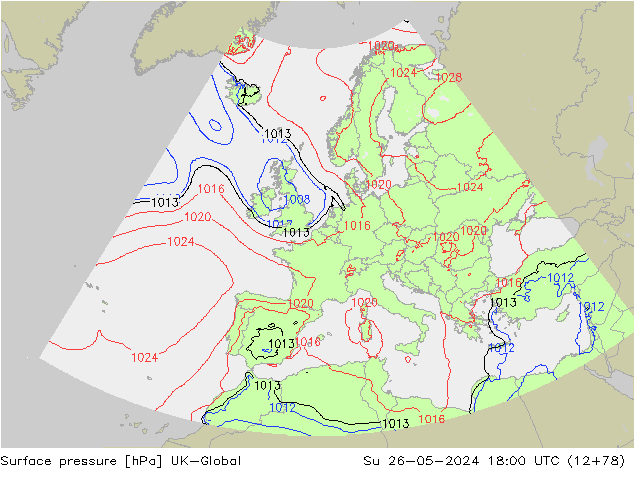 Atmosférický tlak UK-Global Ne 26.05.2024 18 UTC