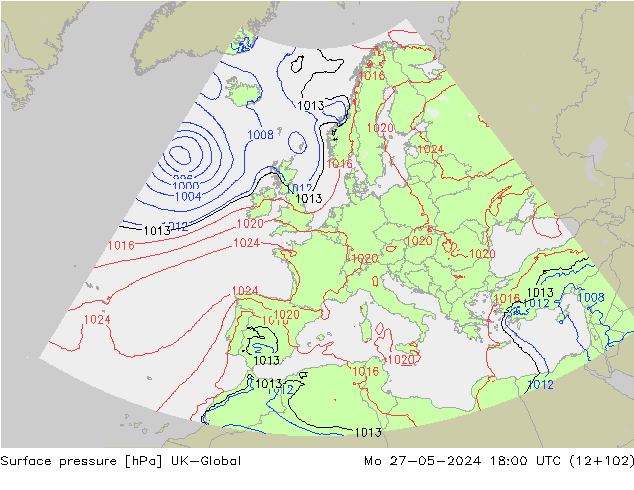 приземное давление UK-Global пн 27.05.2024 18 UTC