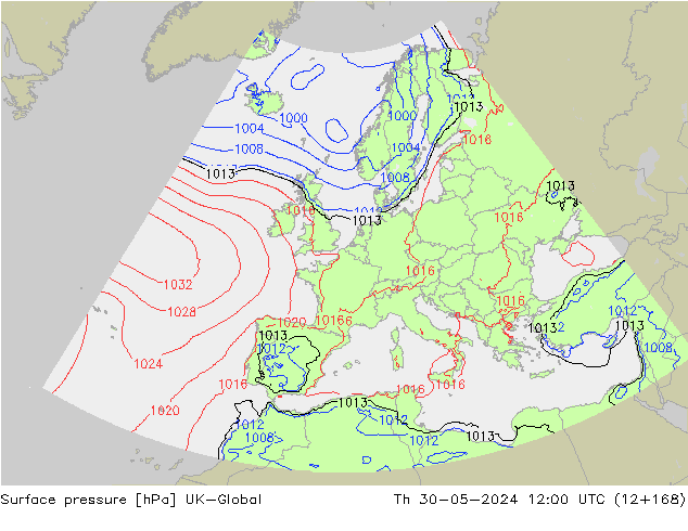 地面气压 UK-Global 星期四 30.05.2024 12 UTC