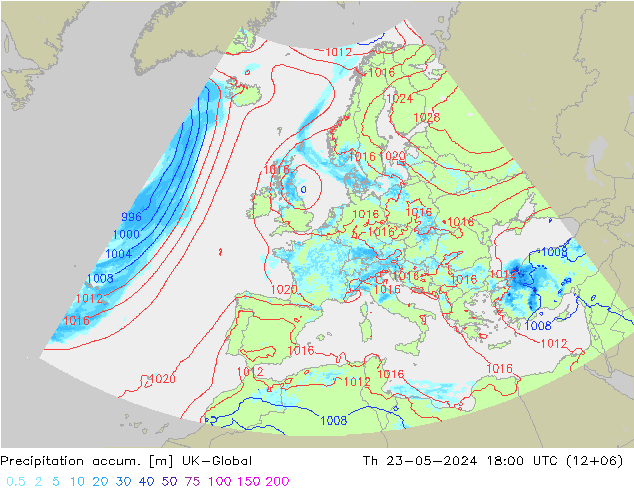 Precipitation accum. UK-Global 星期四 23.05.2024 18 UTC