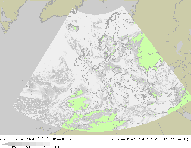 Cloud cover (total) UK-Global Sa 25.05.2024 12 UTC