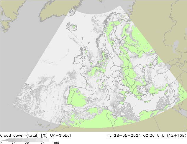 Cloud cover (total) UK-Global Tu 28.05.2024 00 UTC