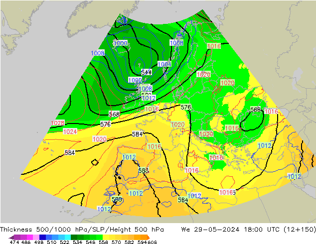 Dikte 500-1000hPa UK-Global wo 29.05.2024 18 UTC