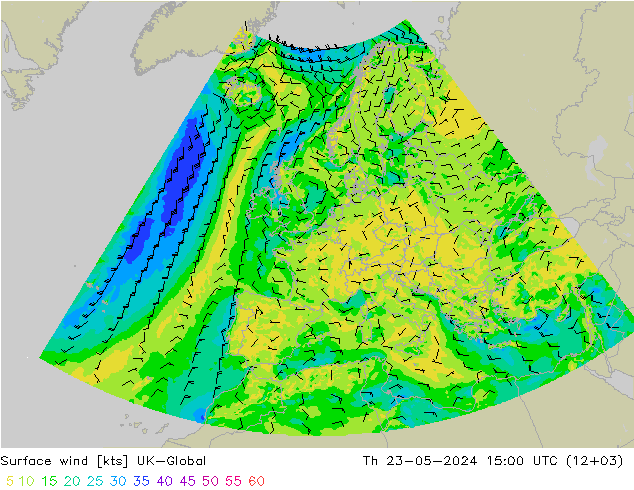wiatr 10 m UK-Global czw. 23.05.2024 15 UTC