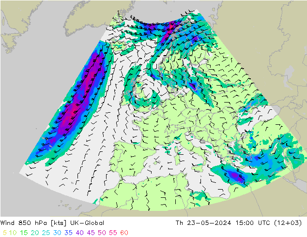 风 850 hPa UK-Global 星期四 23.05.2024 15 UTC
