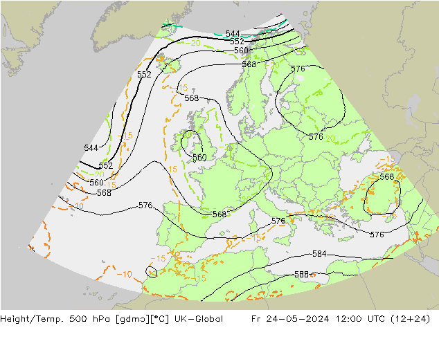 Yükseklik/Sıc. 500 hPa UK-Global Cu 24.05.2024 12 UTC
