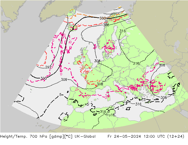 Height/Temp. 700 hPa UK-Global Fr 24.05.2024 12 UTC