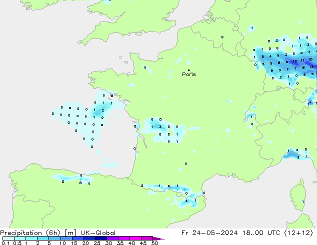 Precipitação (6h) UK-Global Sex 24.05.2024 00 UTC
