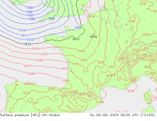 Presión superficial UK-Global dom 26.05.2024 00 UTC