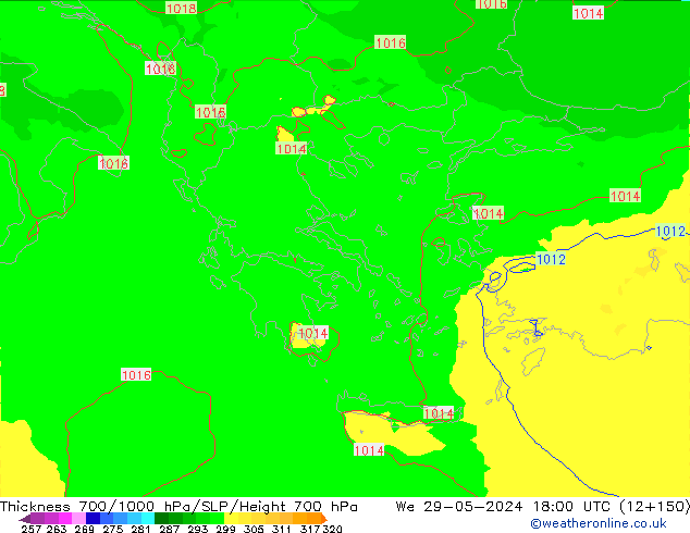 Thck 700-1000 hPa UK-Global  29.05.2024 18 UTC