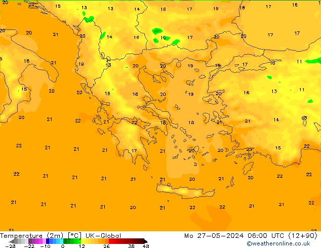 mapa temperatury (2m) UK-Global pon. 27.05.2024 06 UTC