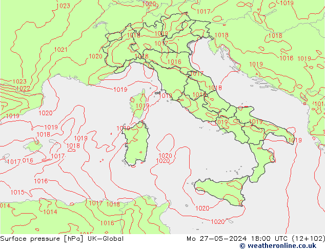 Surface pressure UK-Global Mo 27.05.2024 18 UTC