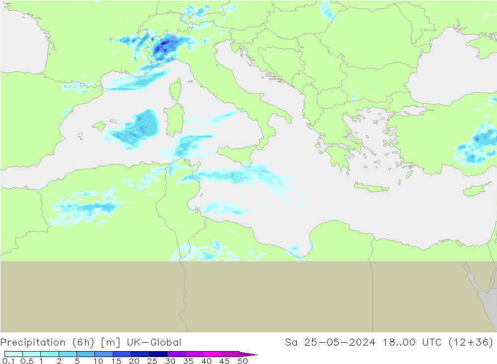 Precipitation (6h) UK-Global Sa 25.05.2024 00 UTC