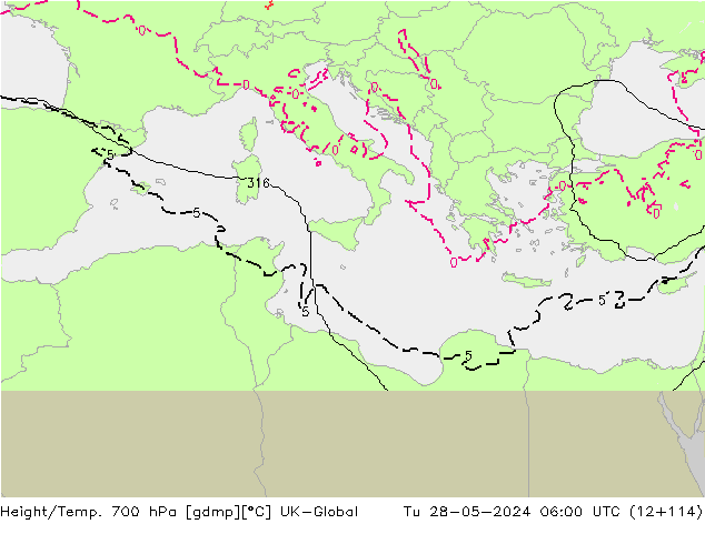 Height/Temp. 700 hPa UK-Global Tu 28.05.2024 06 UTC