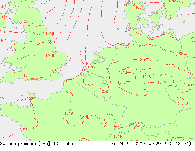 Surface pressure UK-Global Fr 24.05.2024 09 UTC