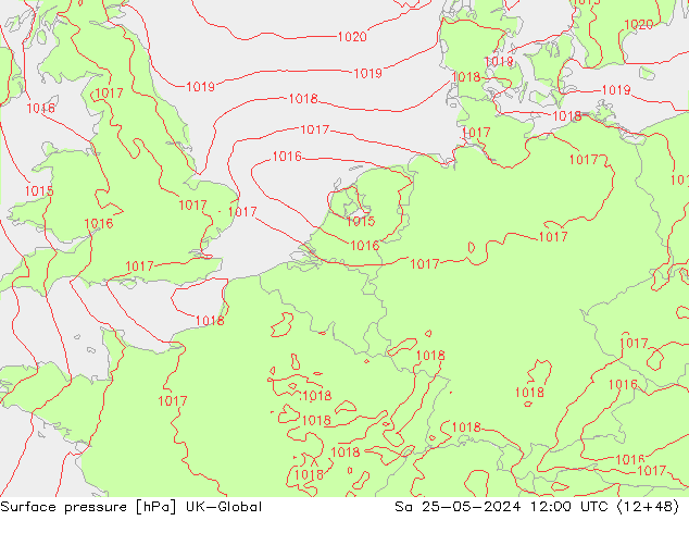 Presión superficial UK-Global sáb 25.05.2024 12 UTC