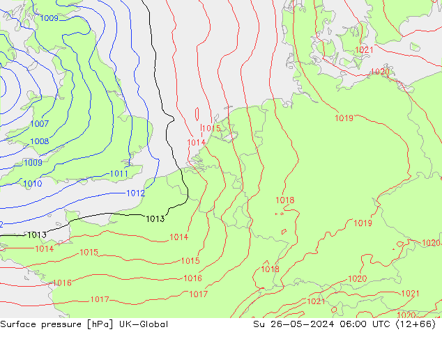 Presión superficial UK-Global dom 26.05.2024 06 UTC